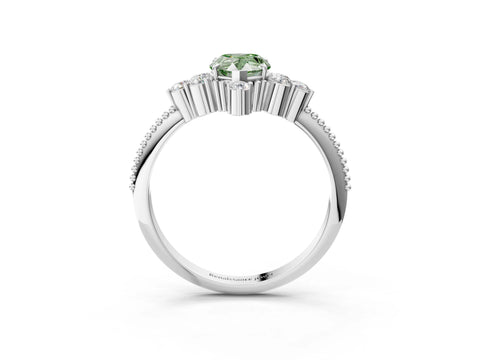 White gold Fancy Green Pear Cut Brilliant Diamond with Cluster Setting on a Beaded Band and Four-Prong Setting_3