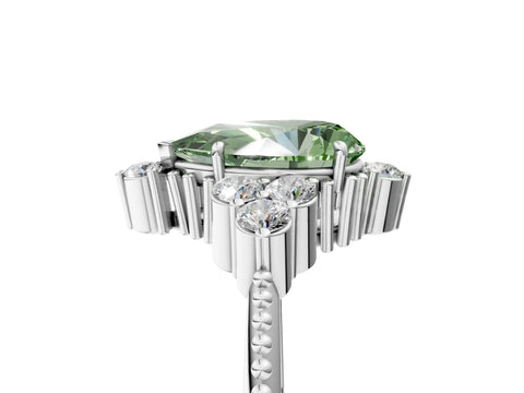 White gold Fancy Green Pear Cut Brilliant Diamond with Cluster Setting on a Beaded Band and Four-Prong Setting_5