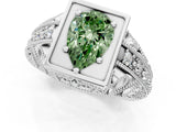 White gold Fancy Green Pear Cut Brilliant Milgrain Filigree Diamond Ring with Square Prong Setting_1
