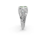 White gold Fancy Green Pear Cut Brilliant Milgrain Filigree Diamond Ring with Square Prong Setting_2