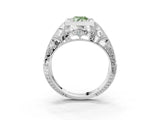 White gold Fancy Green Pear Cut Brilliant Milgrain Filigree Diamond Ring with Square Prong Setting_3