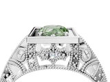 White gold Fancy Green Pear Cut Brilliant Milgrain Filigree Diamond Ring with Square Prong Setting_4