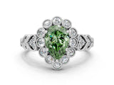 White gold Fancy Green Pear Cut Brilliant Milgrain Pave Heart Band Solitaire Ring_12