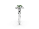 White gold Fancy Green Pear Cut Brilliant Milgrain Pave Heart Band Solitaire Ring_14