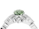 White gold Fancy Green Pear Cut Brilliant Milgrain Pave Heart Band Solitaire Ring_16
