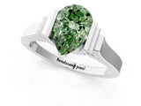 White gold Fancy Green Pear Cut Brilliant Solitaire Diamond Ring with Channel Set Band and Bar Prong Setting_1