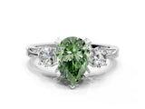 White gold Fancy Green Pear Cut Brilliant Three-Stone Diamond Ring with Pavé Band and Four-Prong Setting_15