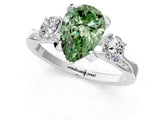 White gold Fancy Green Pear Cut Brilliant Three-Stone Diamond Ring with Pavé Band and Four-Prong Setting_16