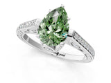 White gold Fancy Green Pear  Cut Cathedral Pave Diamond Engagement Ring with Six-Prong Setting_43