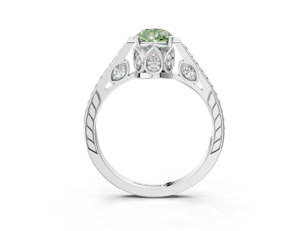 White gold Fancy Green Pear  Cut Cathedral Pave Diamond Engagement Ring with Six-Prong Setting