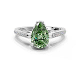 White gold Fancy Green Pear  Cut Cathedral Pave Diamond Engagement Ring with Six-Prong Setting_54