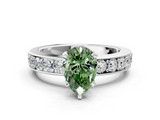 White gold Fancy Green Pear  Cut Channel Set Diamond Engagement Ring with Four-Prong Setting_256