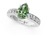 White gold Fancy Green Pear  Cut Channel Set Diamond Engagement Ring with Four-Prong Setting_257