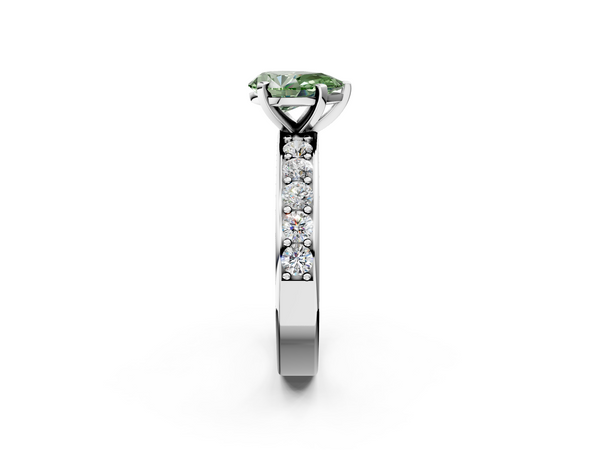 White gold Fancy Green Pear  Cut Channel Set Diamond Engagement Ring with Four-Prong Setting