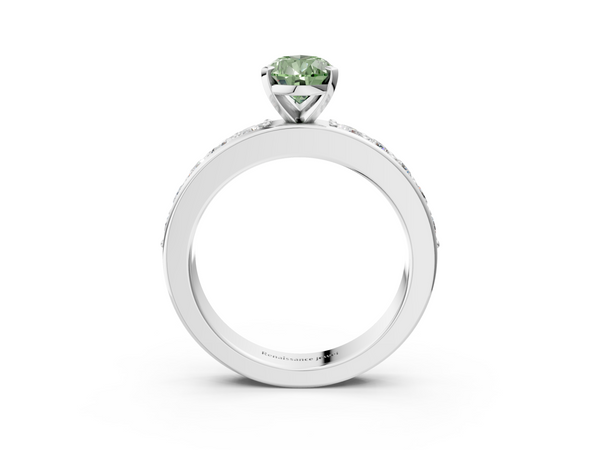 White gold Fancy Green Pear  Cut Channel Set Diamond Engagement Ring with Four-Prong Setting