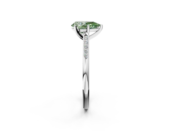 White gold Fancy Green Pear  Cut Channel Set Solitaire Engagement Ring with Four-Prong Setting