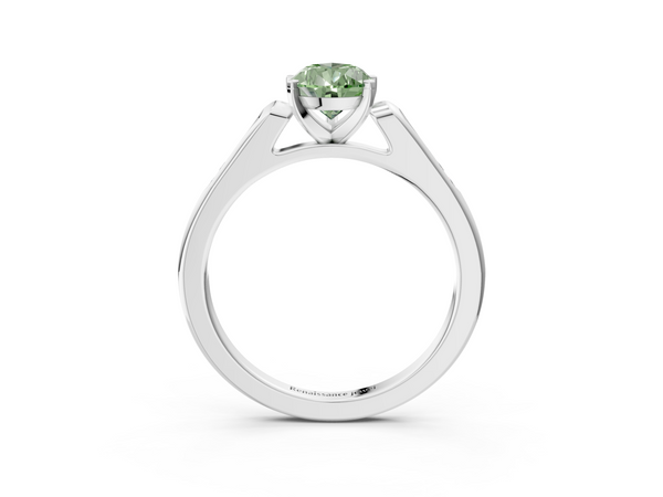 White gold Fancy Green Pear  Cut Channel Set Solitaire Engagement Ring with Four-Prong Setting