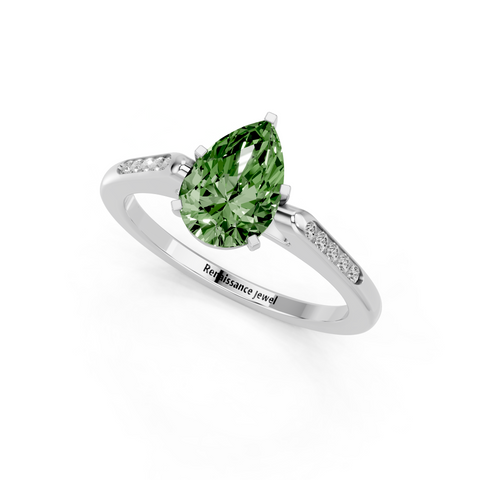 White gold Fancy Green Pear  Cut Channel Set Solitaire Engagement Ring with Four-Prong Setting_77