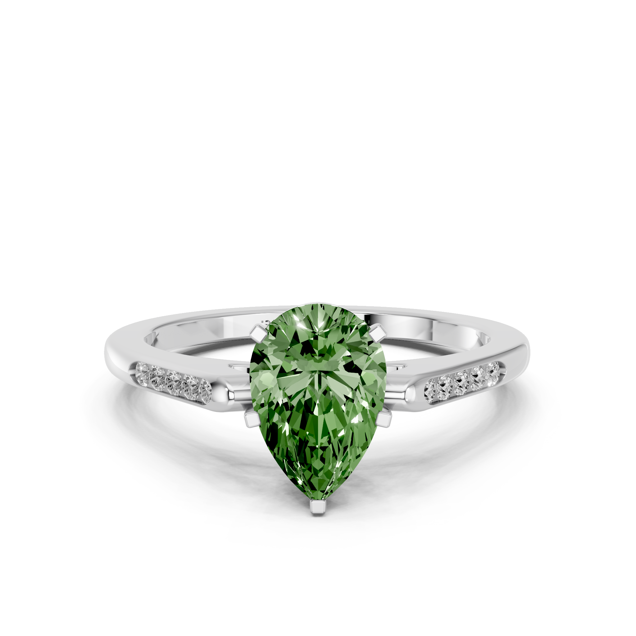 White gold Fancy Green Pear  Cut Channel Set Solitaire Engagement Ring with Four-Prong Setting_85