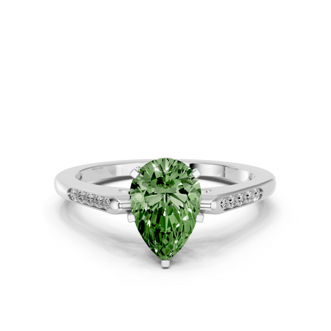 White gold Fancy Green Pear  Cut Channel Set Solitaire Engagement Ring with Four-Prong Setting_85