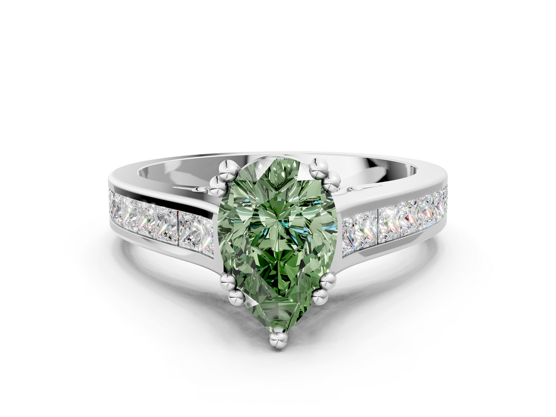 White gold Fancy Green Pear  Cut Channel Set Solitaire Engagement Ring with Prong Setting_20