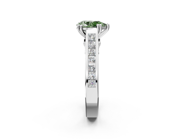 White gold Fancy Green Pear  Cut Channel Set Solitaire Engagement Ring with Prong Setting