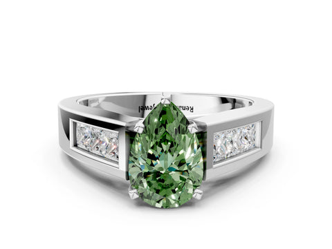White gold Fancy Green Pear Cut Cut Channel Set Solitaire Ring with Four-Prong Setting_12