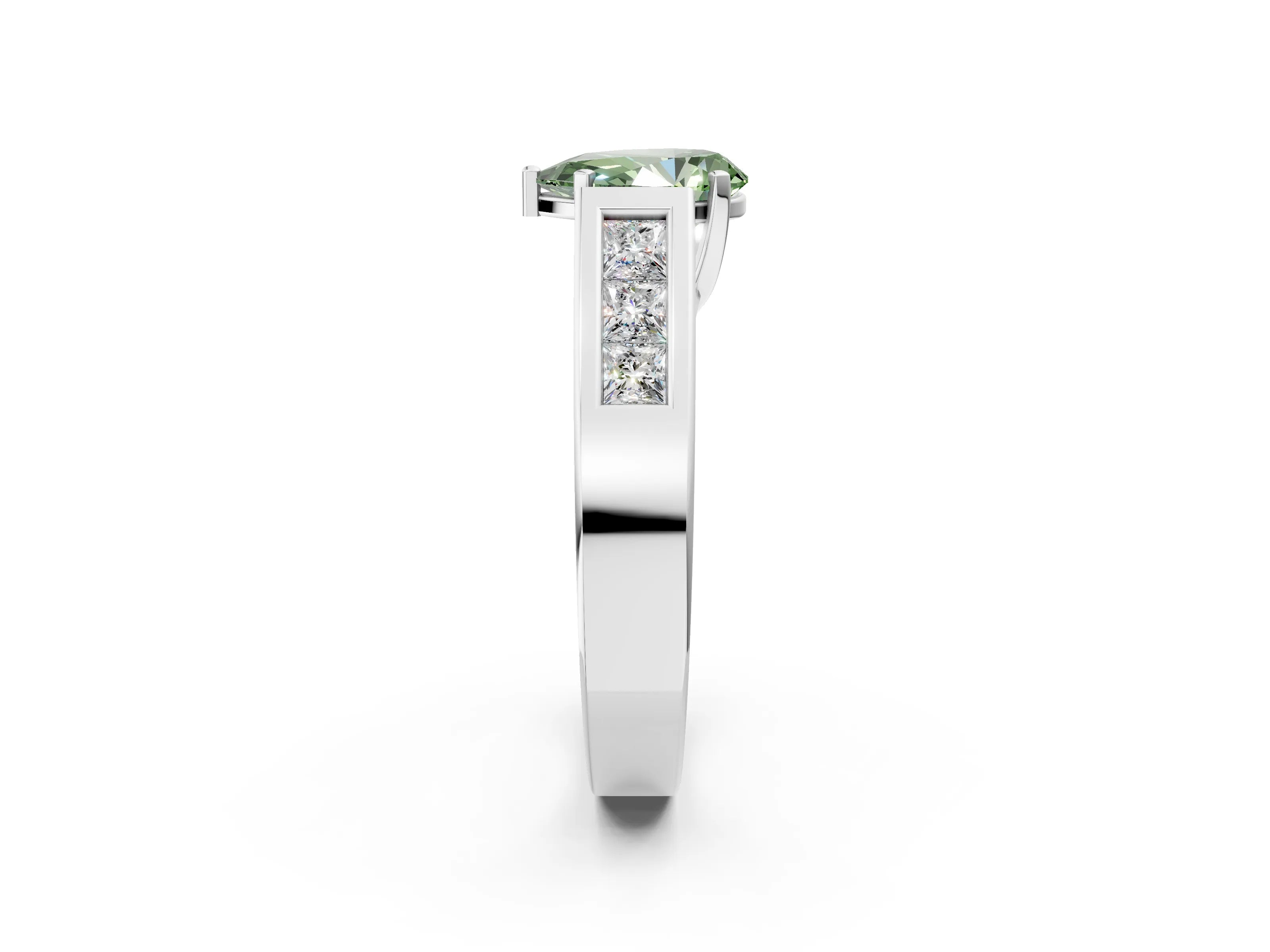 White gold Fancy Green Pear Cut Cut Channel Set Solitaire Ring with Four-Prong Setting_14