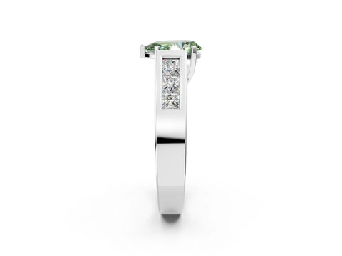 White gold Fancy Green Pear Cut Cut Channel Set Solitaire Ring with Four-Prong Setting_14