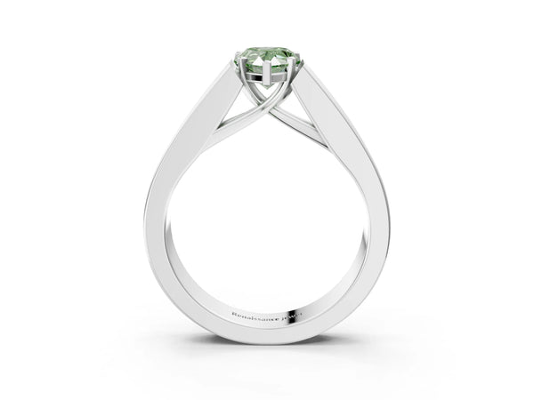 Platinum Fancy Green Pear Cut Cut Channel Set Solitaire Ring with Four-Prong Setting