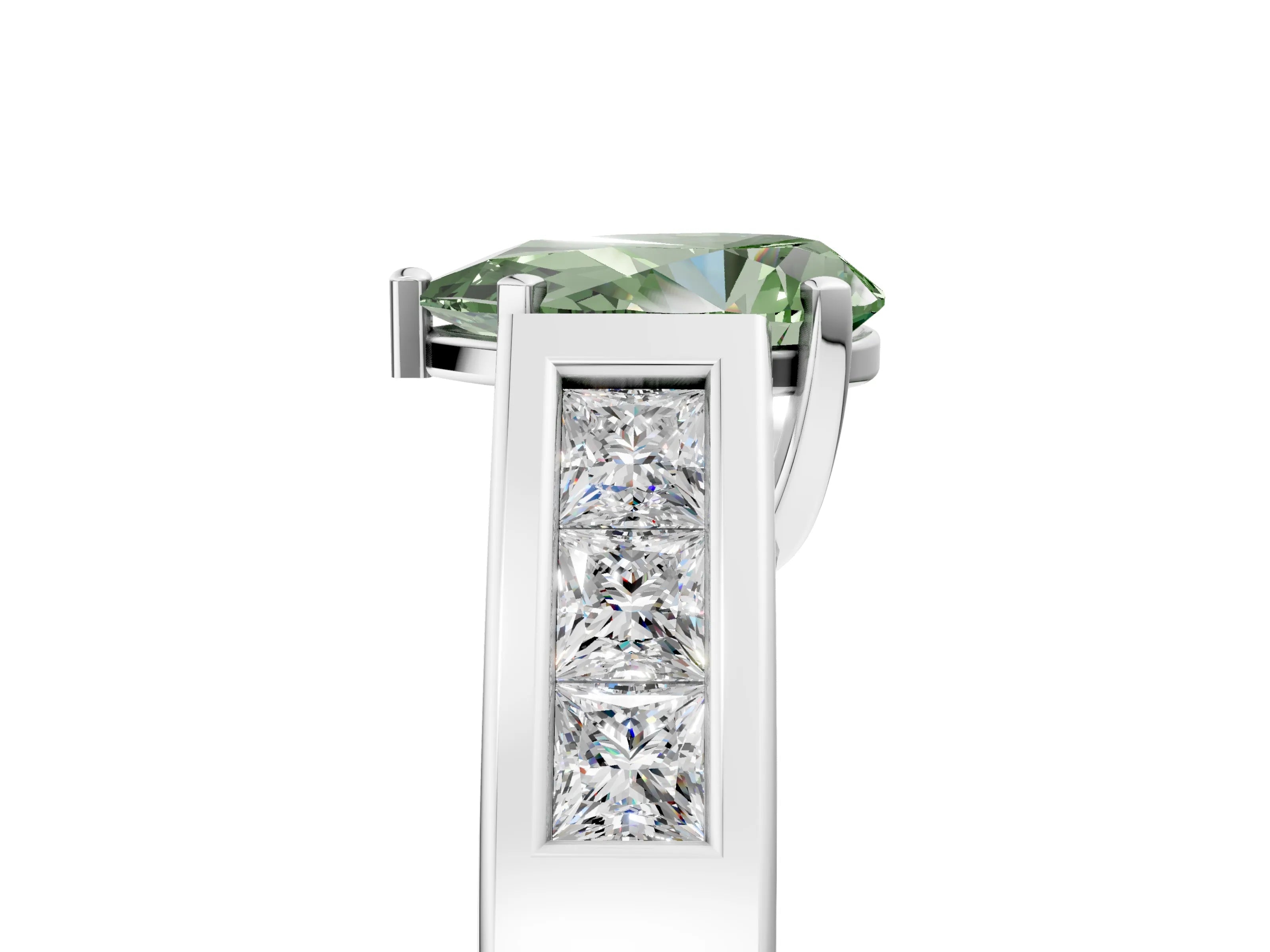 White gold Fancy Green Pear Cut Cut Channel Set Solitaire Ring with Four-Prong Setting_17