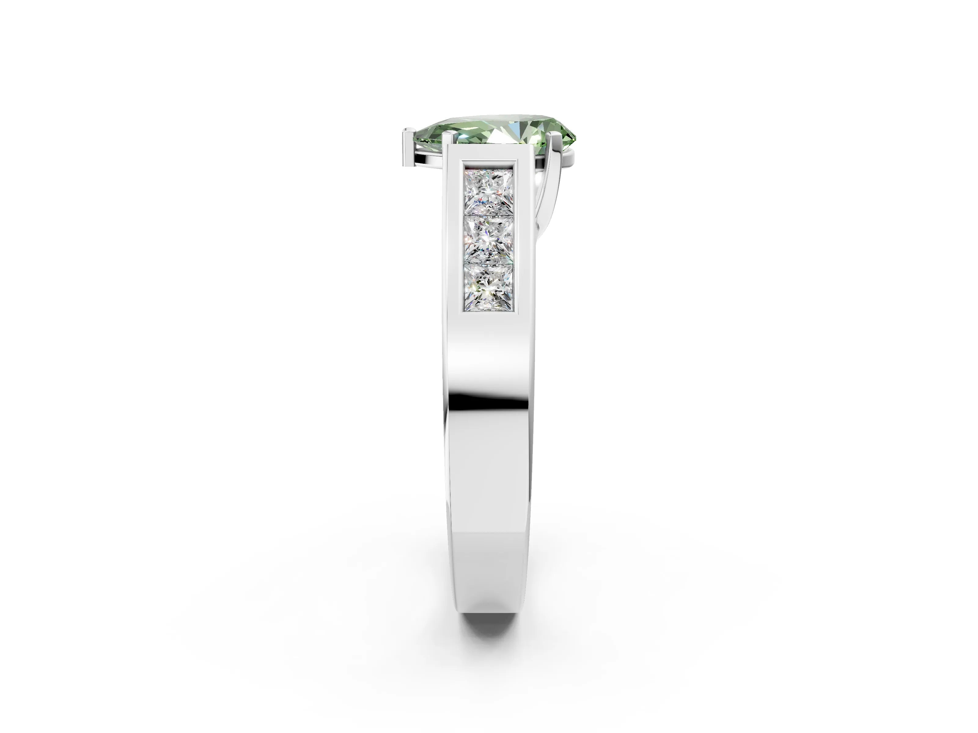 White gold Fancy Green Pear Cut Cut Channel Set Solitaire Ring with Four-Prong Setting_2