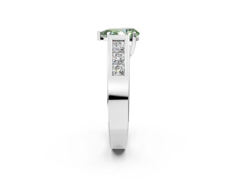 White gold Fancy Green Pear Cut Cut Channel Set Solitaire Ring with Four-Prong Setting_2
