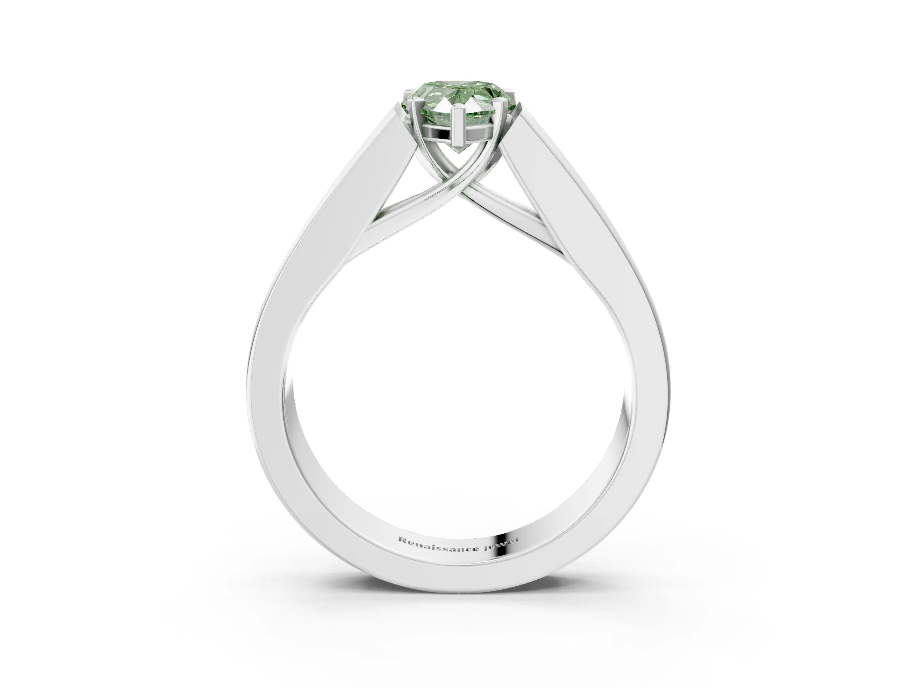 White gold Fancy Green Pear Cut Cut Channel Set Solitaire Ring with Four-Prong Setting_3