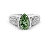 White gold Fancy Green Pear Cut Cut Diamond Channel Set Pave Band with Tension Prong Setting