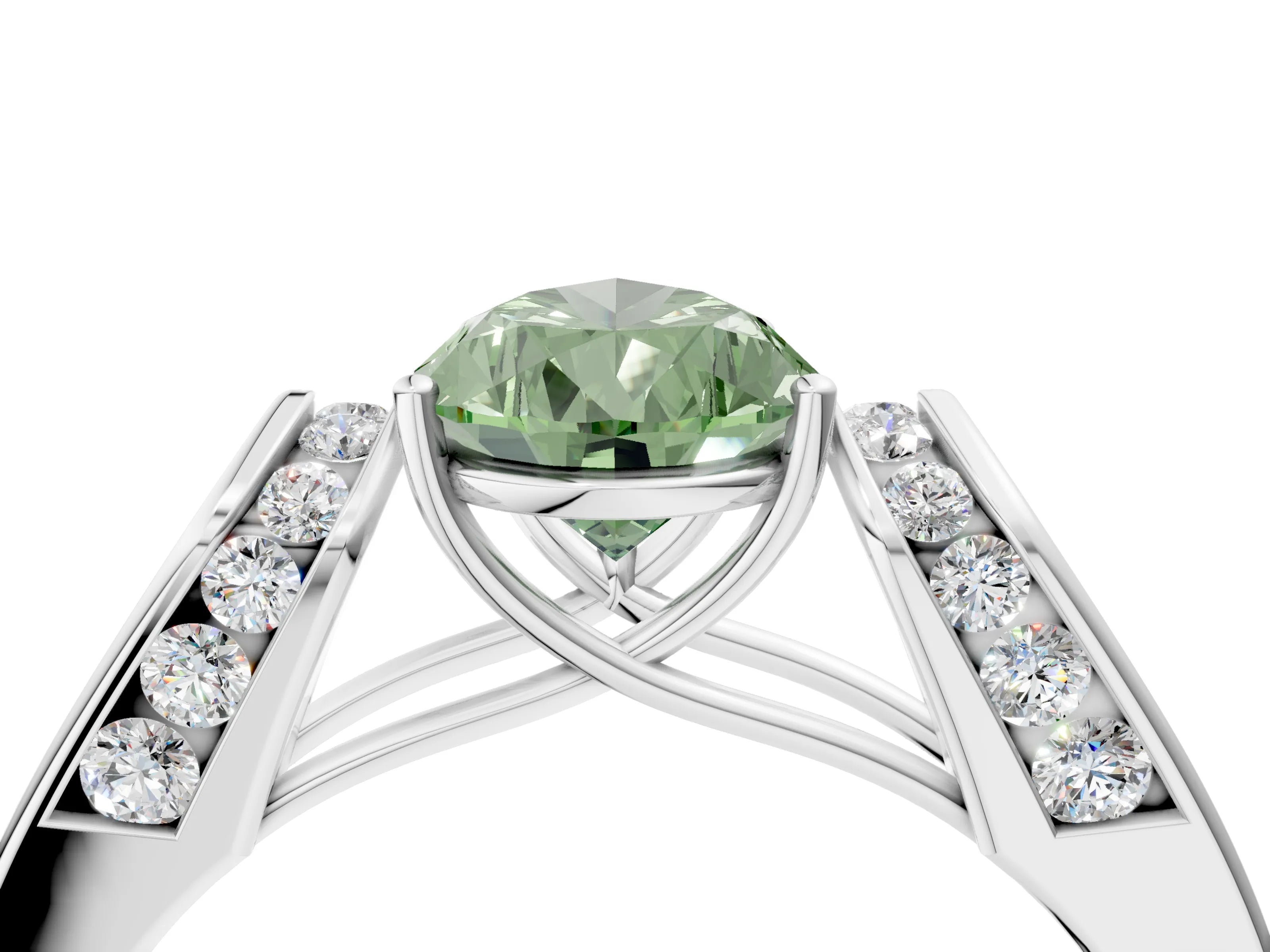 White gold Fancy Green Pear Cut Cut Diamond Channel Set Solitaire Ring with Four-Prong Setting_4