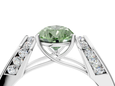 White gold Fancy Green Pear Cut Cut Diamond Channel Set Solitaire Ring with Four-Prong Setting_4