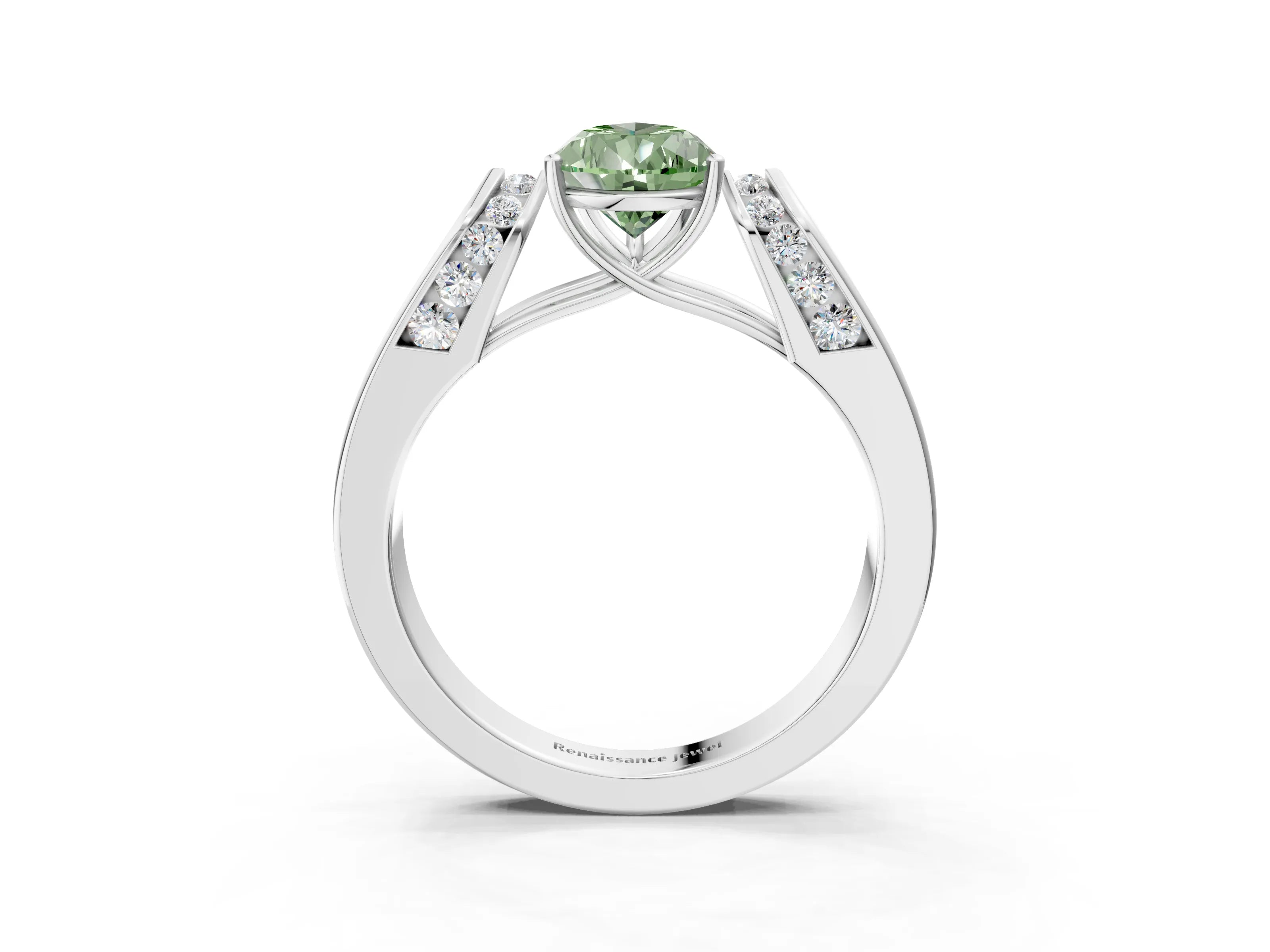 White gold Fancy Green Pear Cut Cut Diamond Channel Set Solitaire Ring with Four-Prong Setting_65
