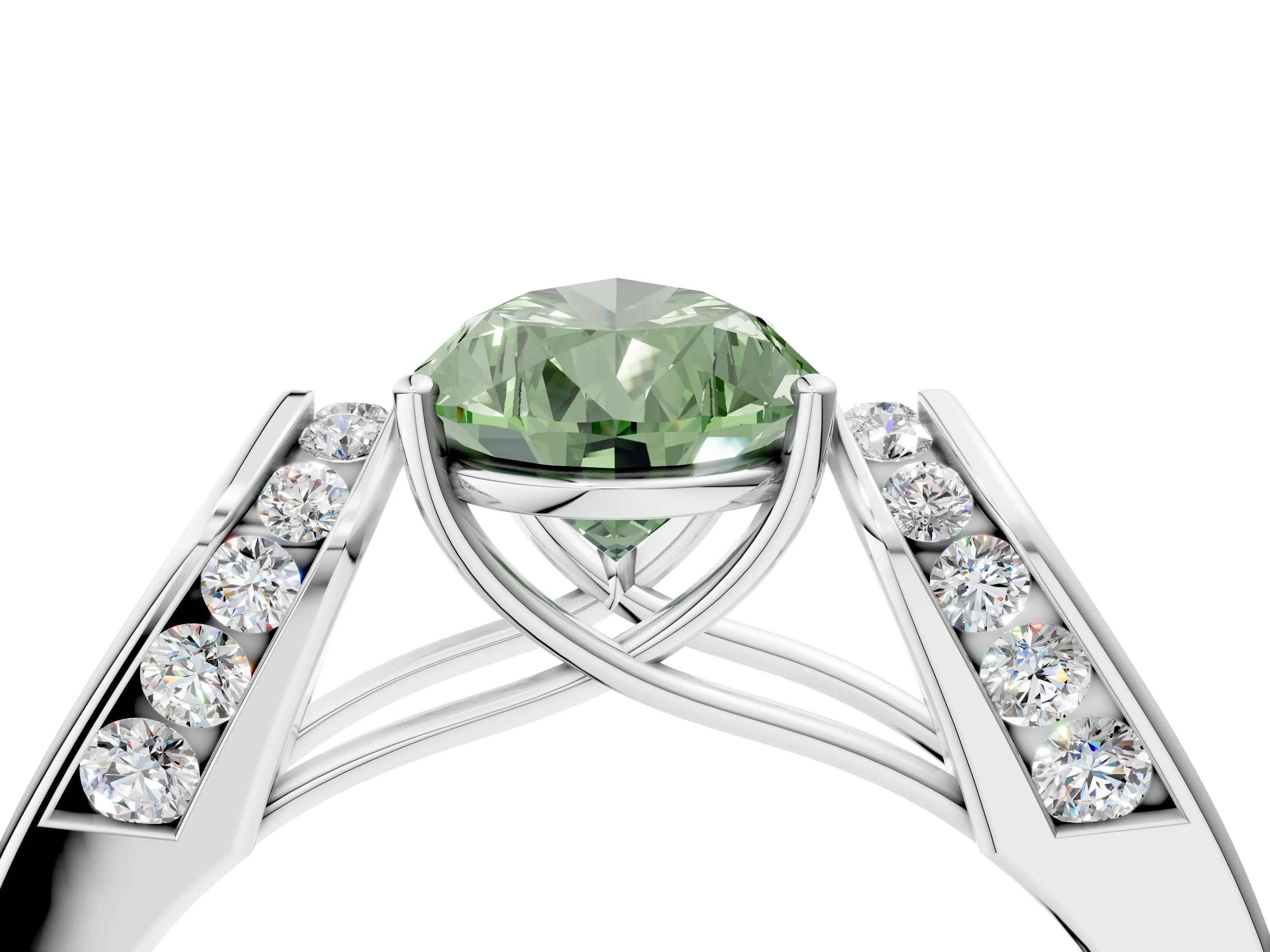 White gold Fancy Green Pear Cut Cut Diamond Channel Set Solitaire Ring with Four-Prong Setting_76