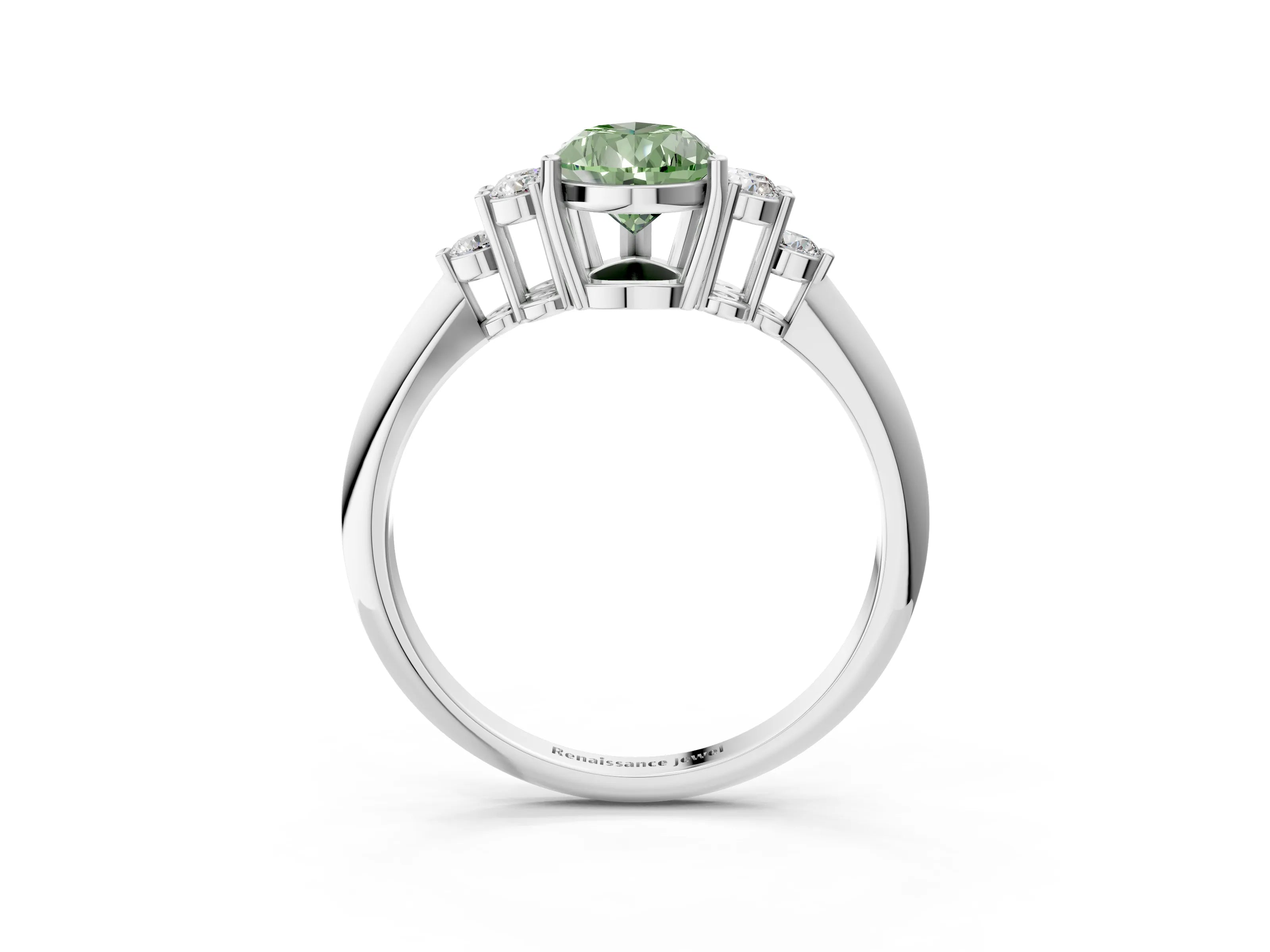 White gold Fancy Green Pear Cut Cut Diamond Cluster Ring with Solitaire Band and Four-Prong Setting_15