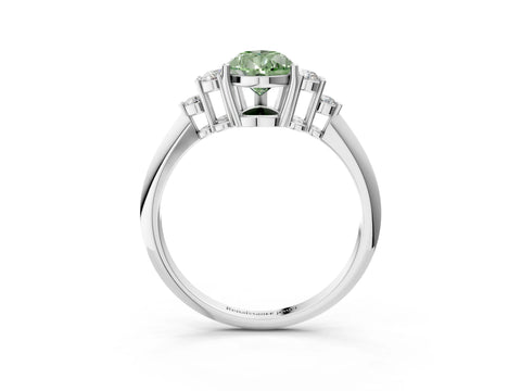 White gold Fancy Green Pear Cut Cut Diamond Cluster Ring with Solitaire Band and Four-Prong Setting_15