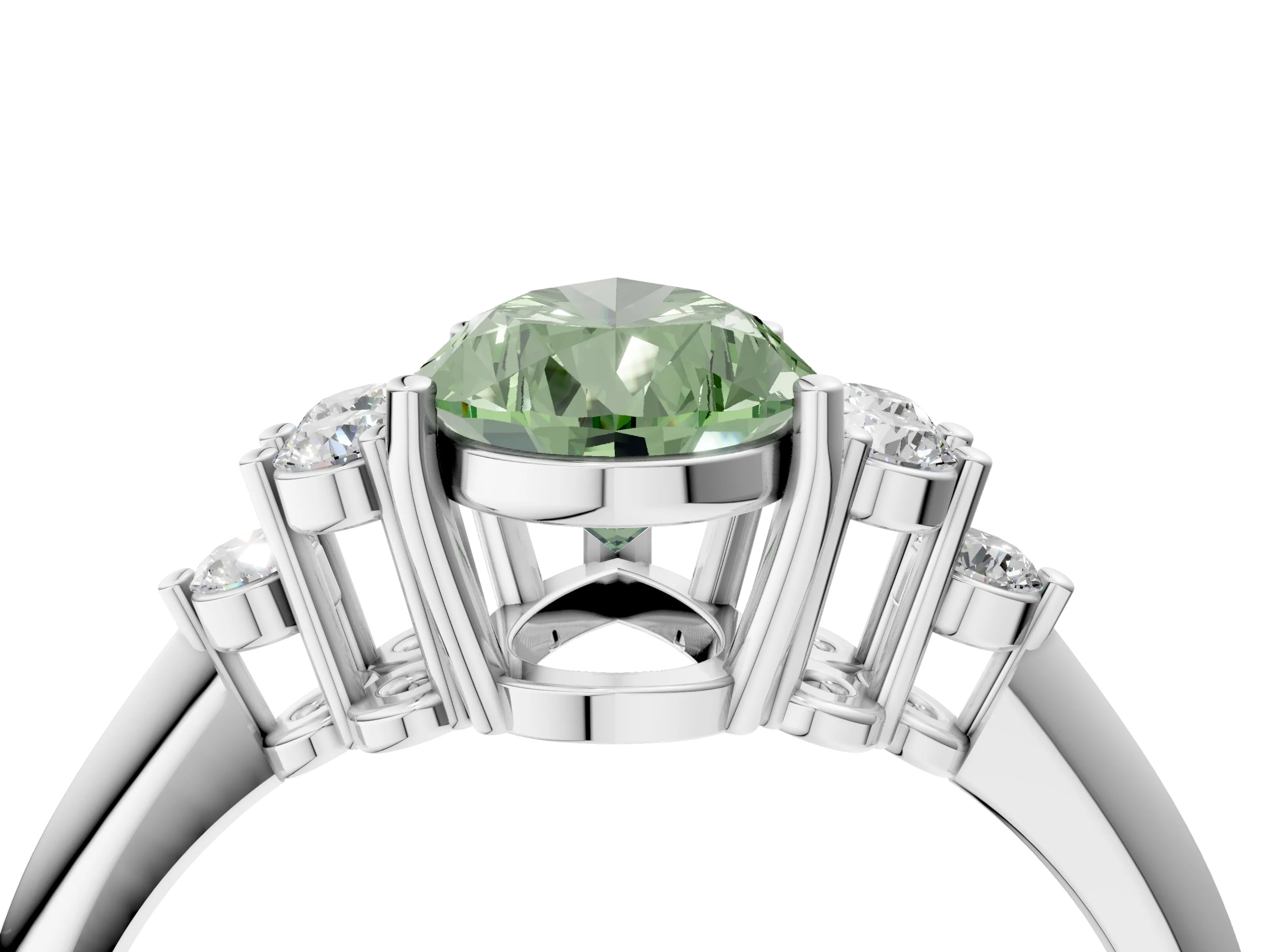 White gold Fancy Green Pear Cut Cut Diamond Cluster Ring with Solitaire Band and Four-Prong Setting_16