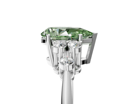 White gold Fancy Green Pear Cut Cut Diamond Cluster Ring with Solitaire Band and Four-Prong Setting_17