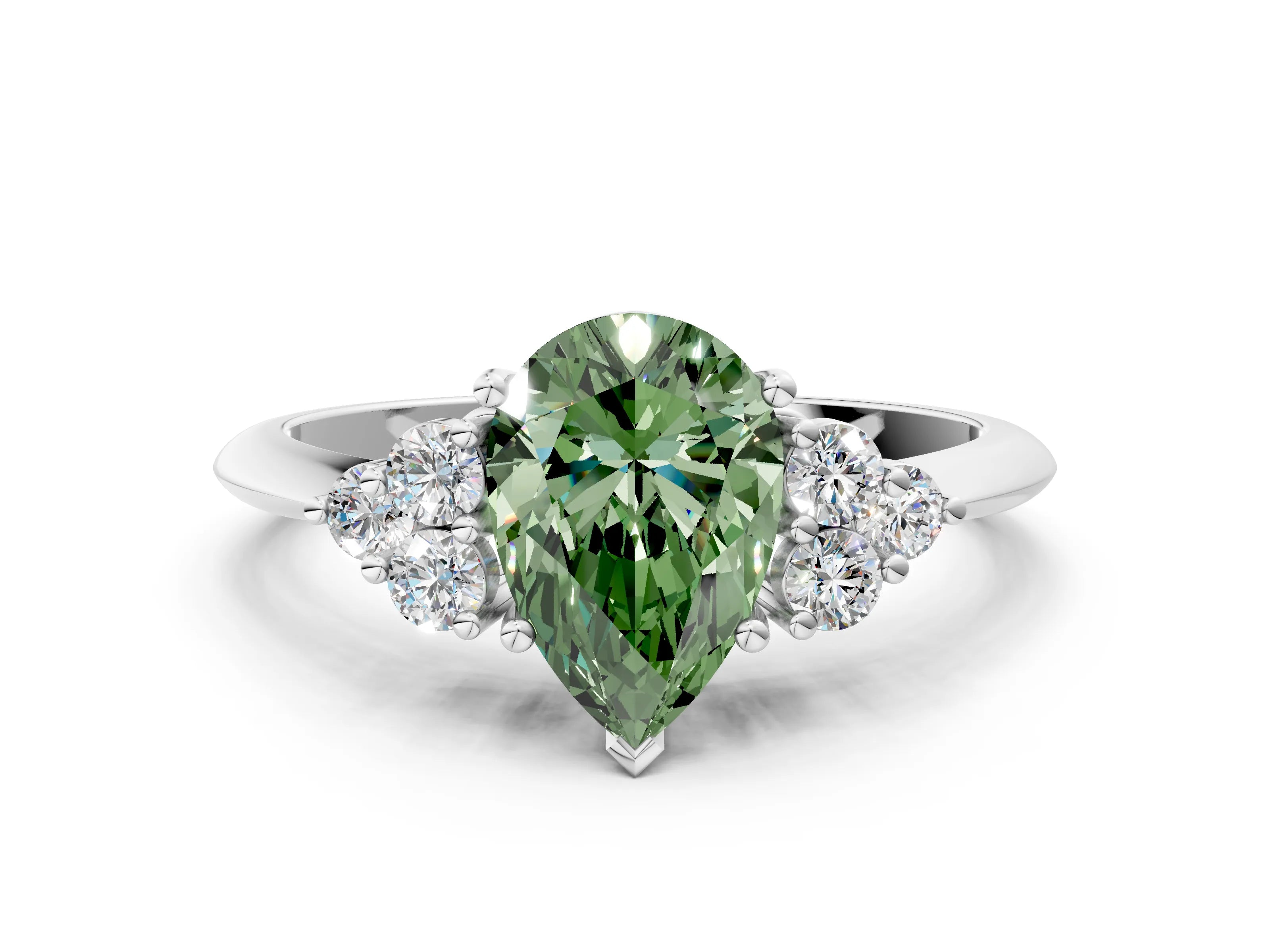 White gold Fancy Green Pear Cut Cut Diamond Cluster Ring with Solitaire Band and Four-Prong Setting_48