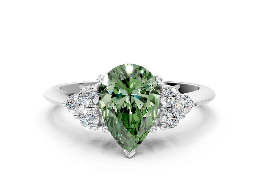 White gold Fancy Green Pear Cut Cut Diamond Cluster Ring with Solitaire Band and Four-Prong Setting_48