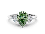 White gold Fancy Green Pear Cut Cut Diamond Cluster Ring with Solitaire Band and Four-Prong Setting_48