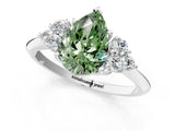 White gold Fancy Green Pear Cut Cut Diamond Cluster Ring with Solitaire Band and Four-Prong Setting_49