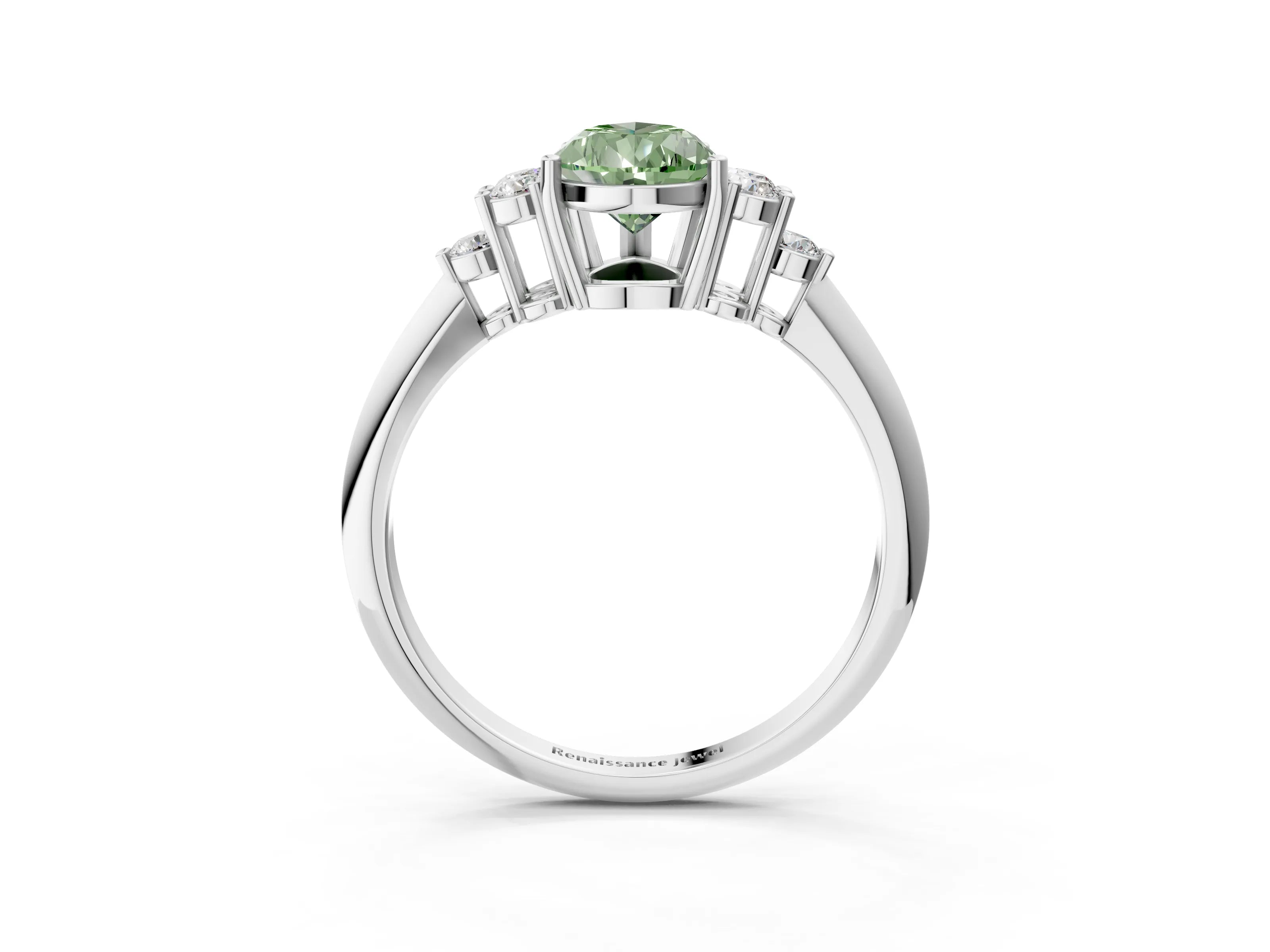White gold Fancy Green Pear Cut Cut Diamond Cluster Ring with Solitaire Band and Four-Prong Setting_51