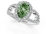 White gold Fancy Green Pear Cut Cut Diamond Halo Engagement Ring with Open Split Pavé Band_1