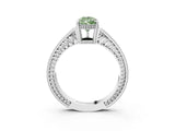 White gold Fancy Green Pear Cut Cut Diamond Milgrain Pave Band Four-Prong Setting Ring_6